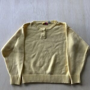 Vintage Sam & Max Sweater Kids Medium Yellow Henley Knit Long Sleeve Ribbed Hem
